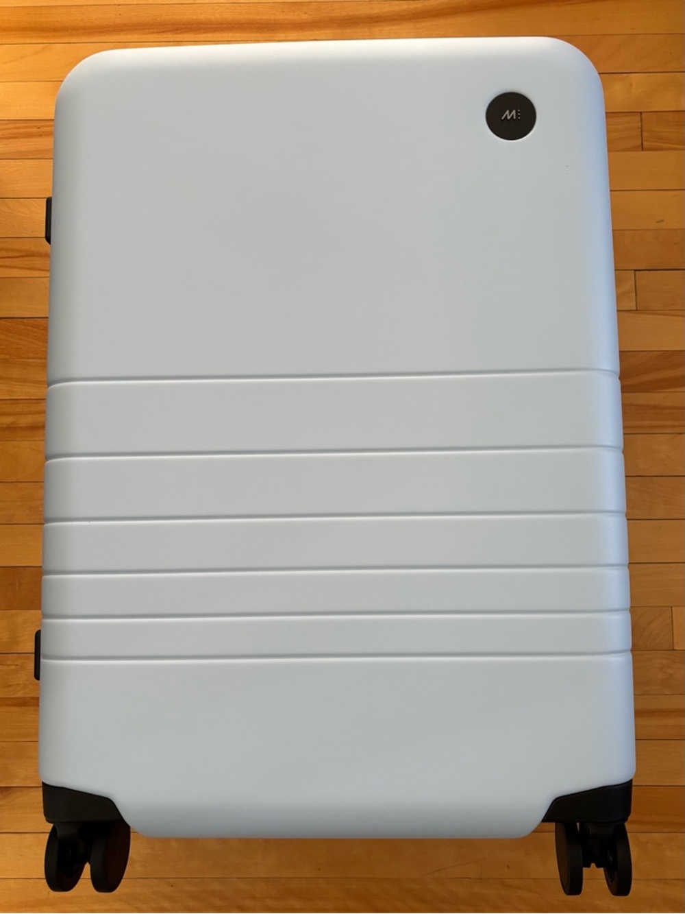New Monos Medium Check-in Suitcase – Blue Haze, Retail $395, yours for $250